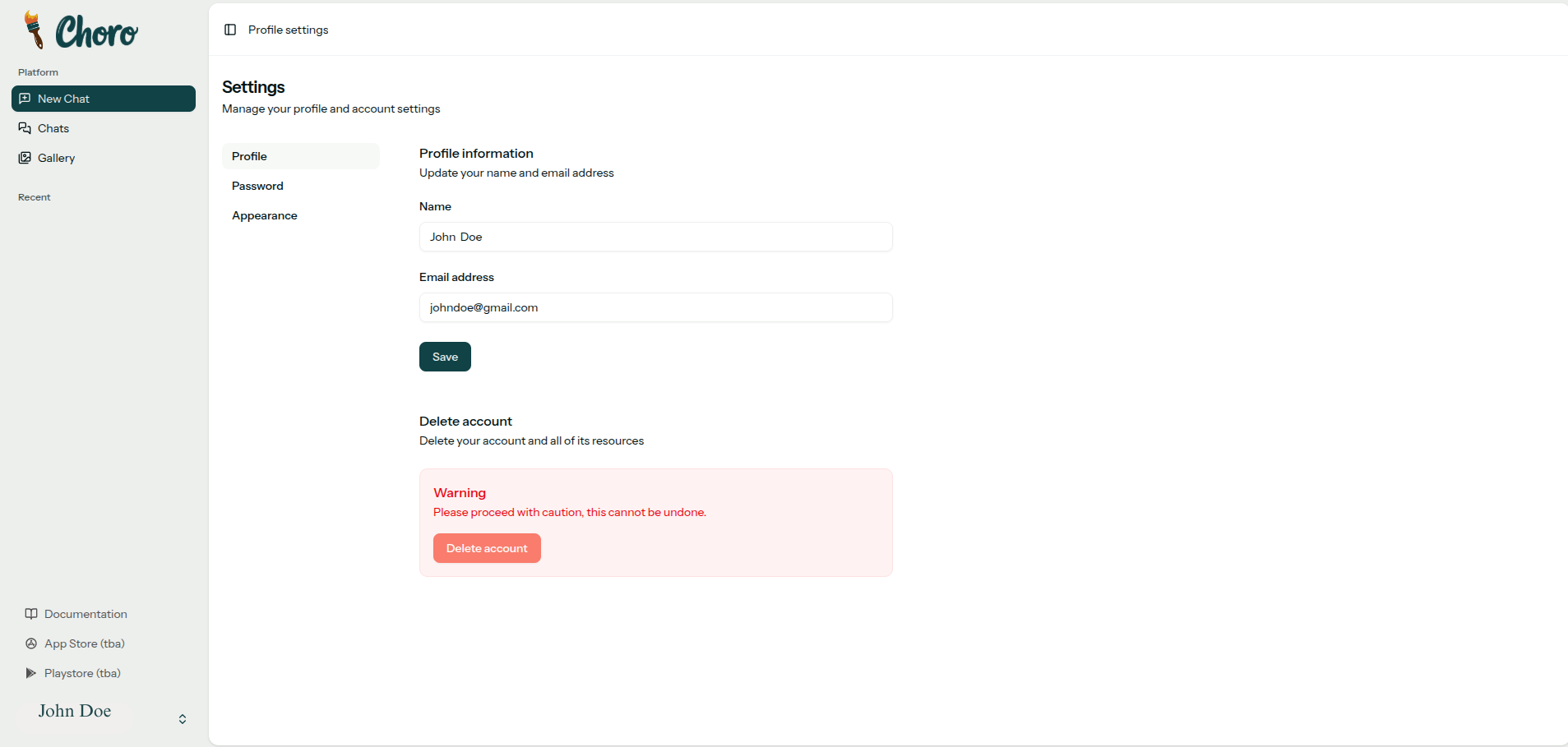 Delete Account Section